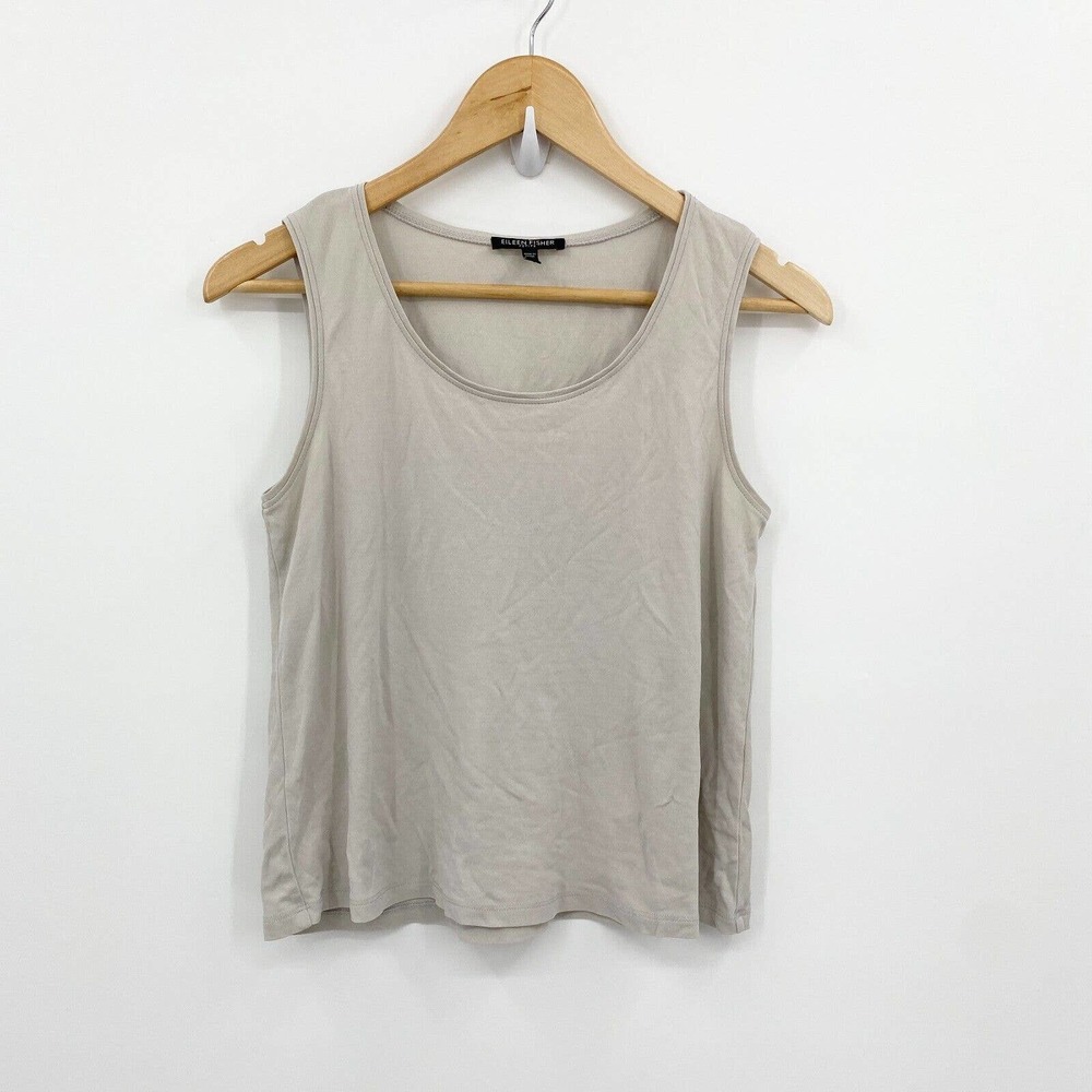 Eileen Fisher Top Women's Petite Small Gray Tank 100% Silk Pullover Round Neck